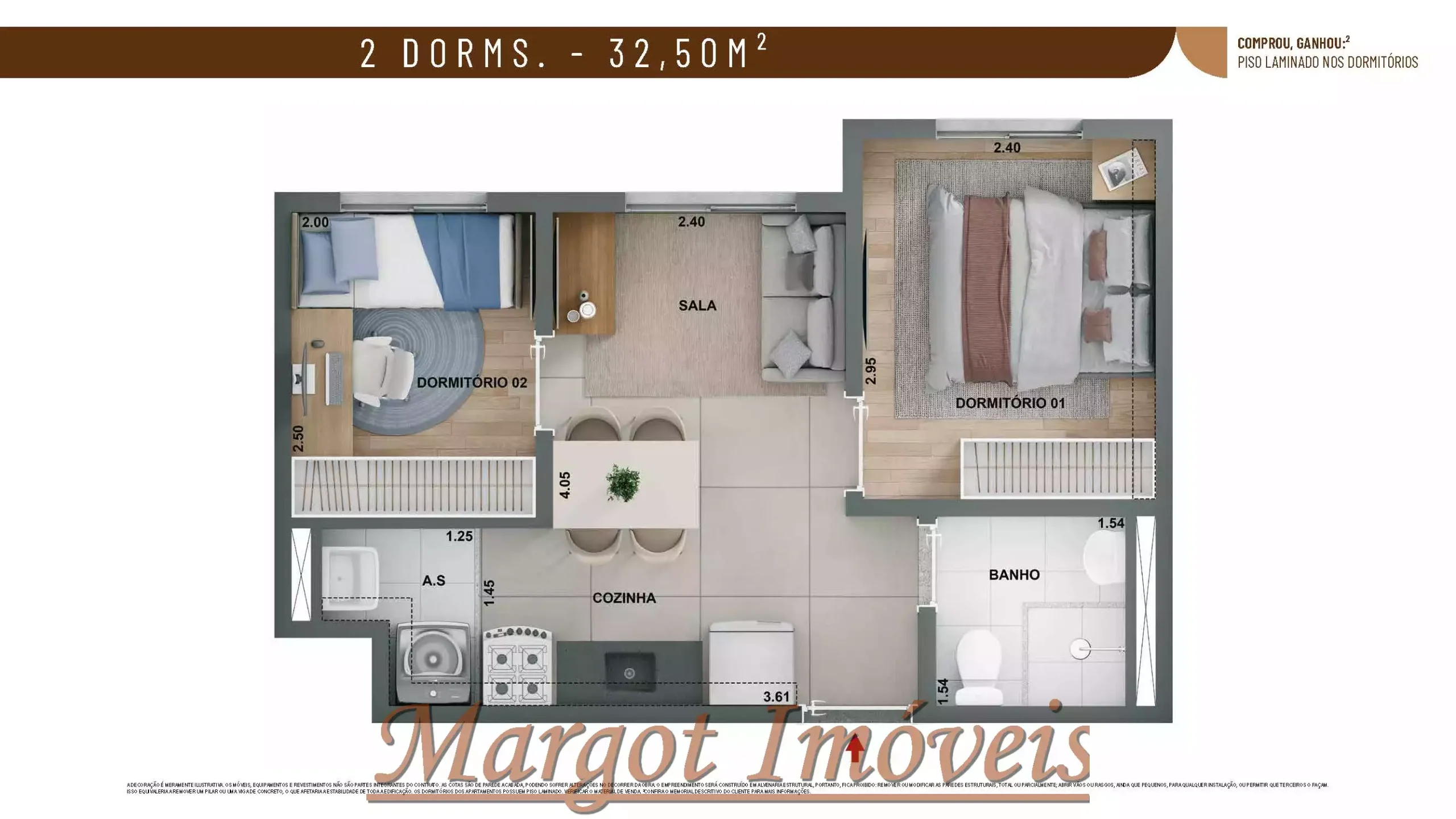 2 Dormitórios sem varanda