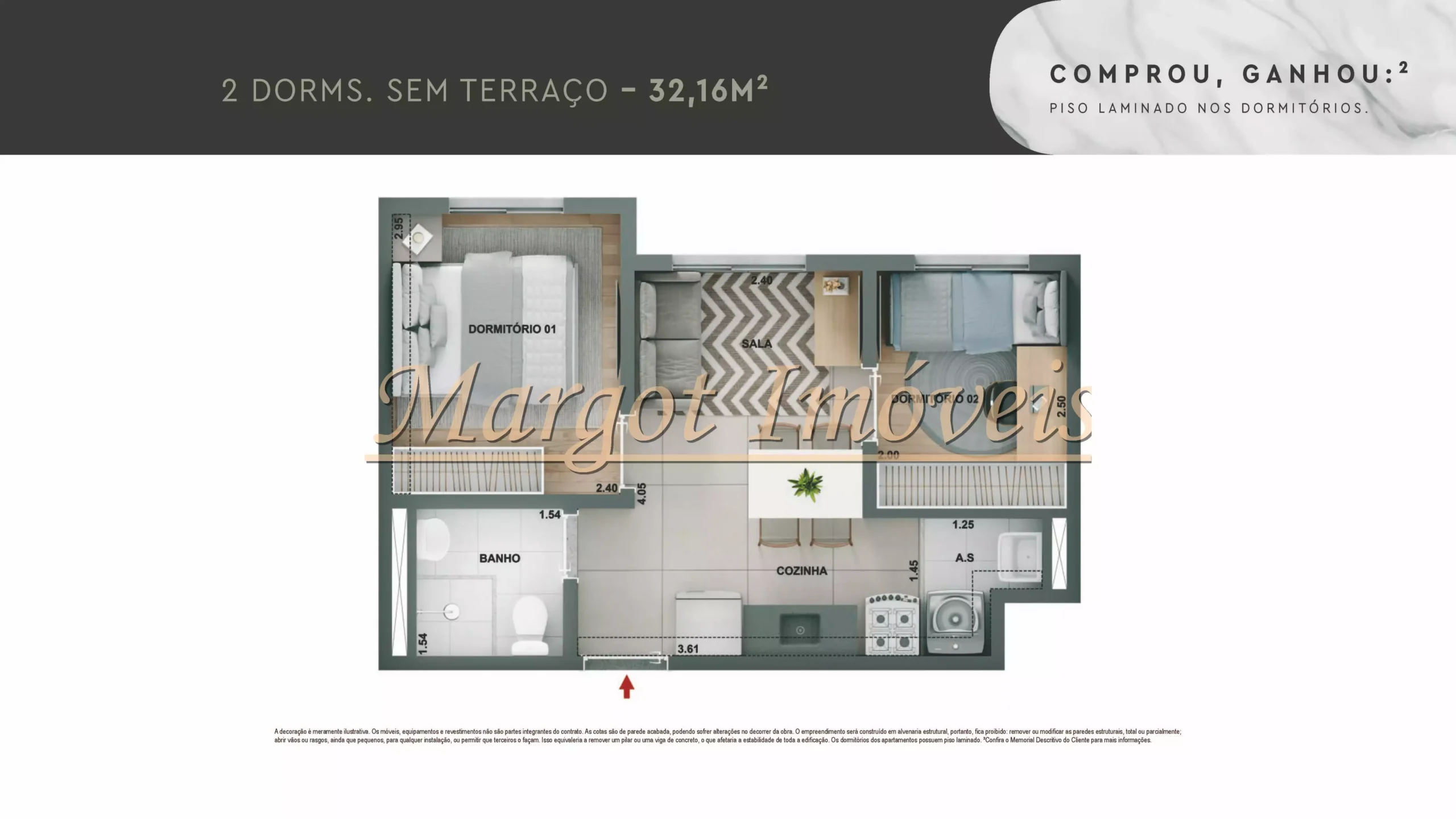 2 Dormitórios sem Terraço