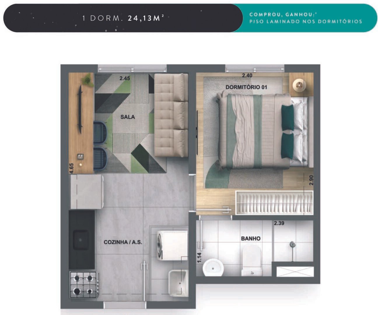 1 Dormitório sem Sacada