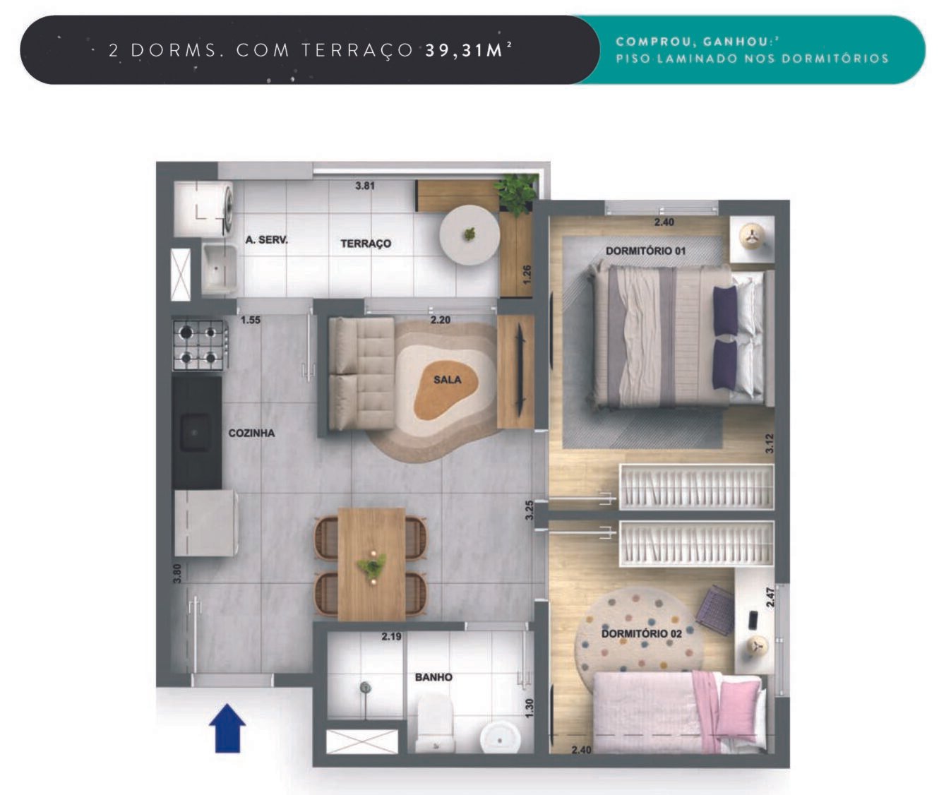 2 Dormitórios com Sacada