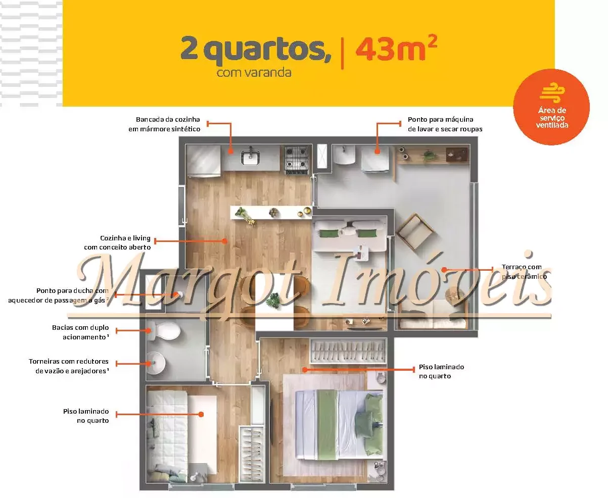 2 Quartos com Varanda