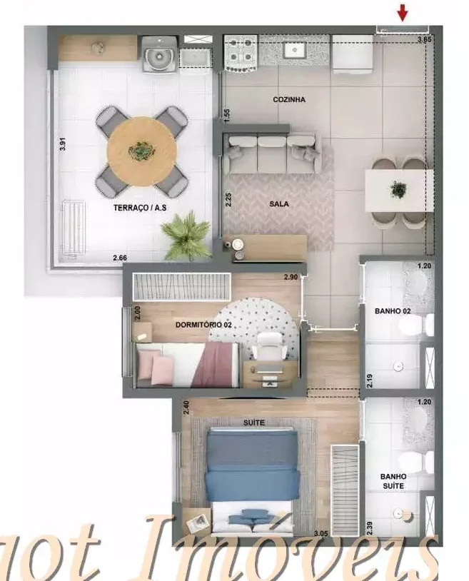 2 Dormitórios com Suíte e Terraço