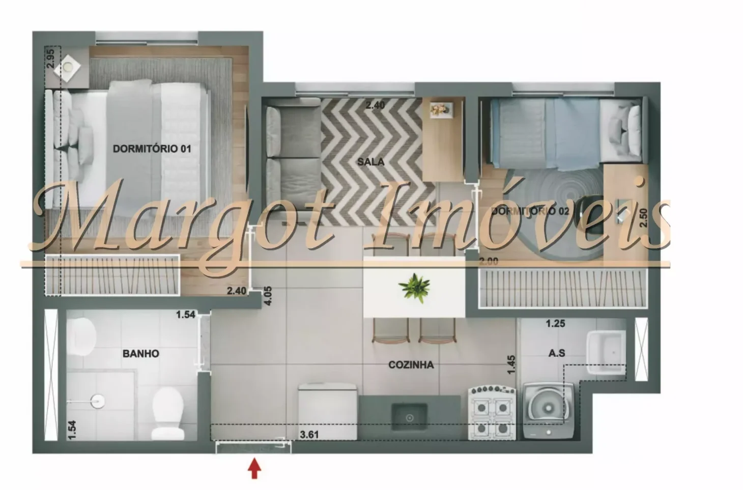 2 Dormitórios sem Terraço