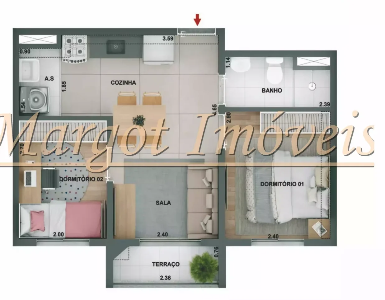 2 Dormitórios com Terraço