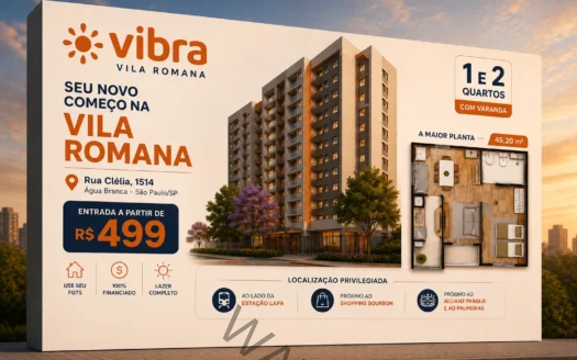 Vibra Vila Romana | Rua Clélia | 23 a 45m com Sacada Ato 500